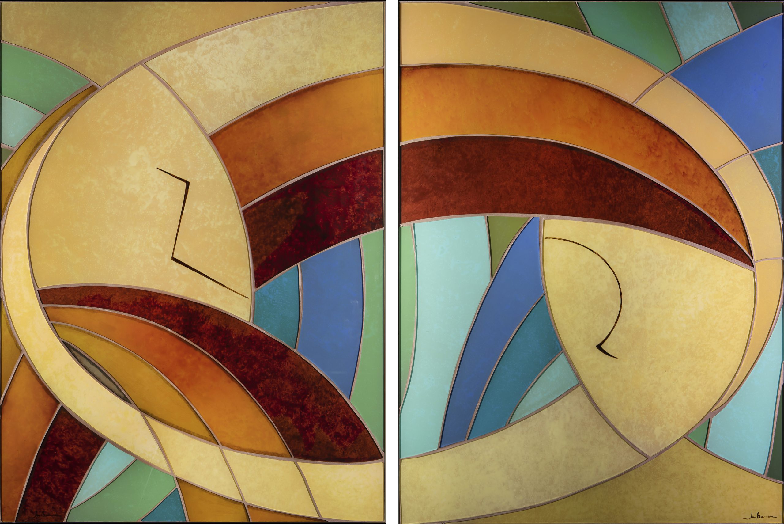 Ju Barros – Díptico Elos do Olhar – 80cm x 60cm cada peça – mosaico com pintura em vidro – 2023