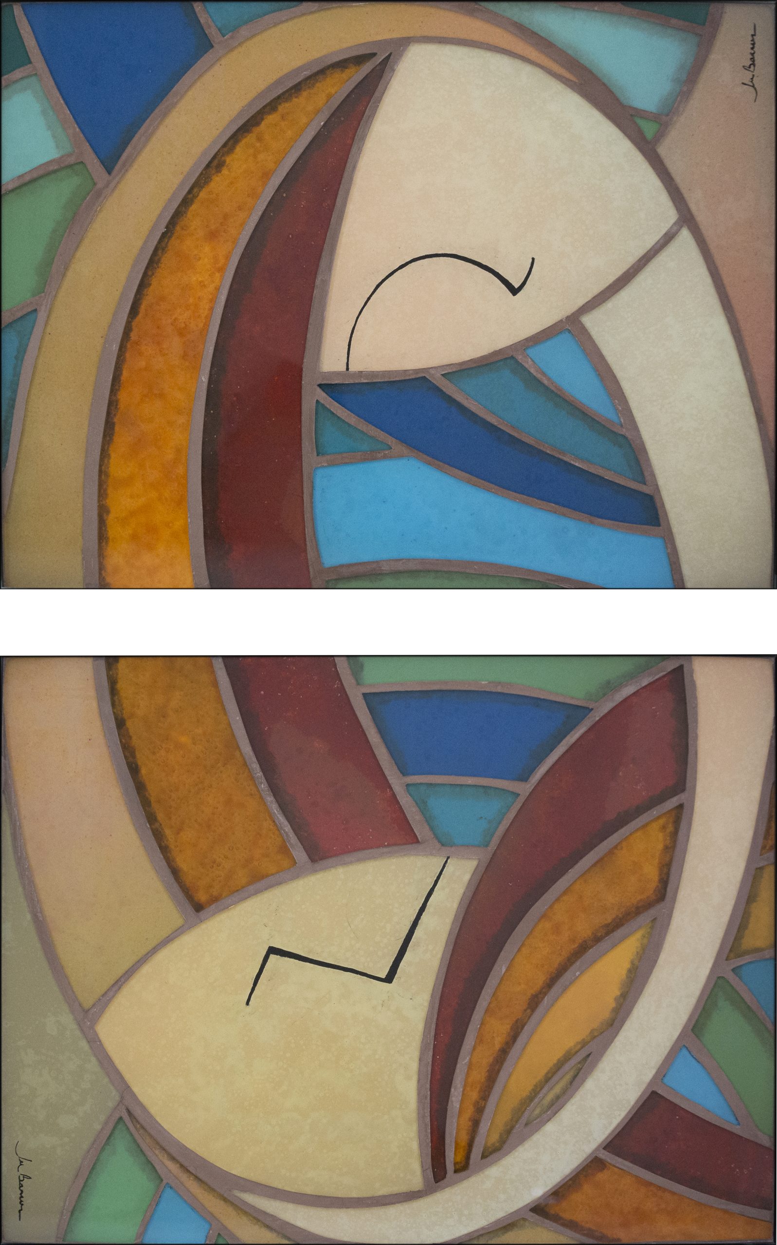 Ju Barros – Díptico Elos do Olhar – vertical – mosaico com pintura em vidro – 2021