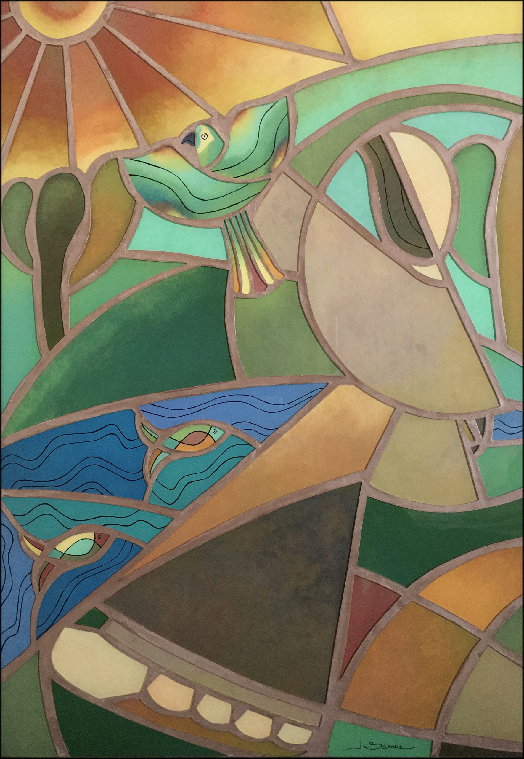 Ju Barros – Equilíbrio – 100cm x 70cm – mosaico com pintura em vidro – 2020