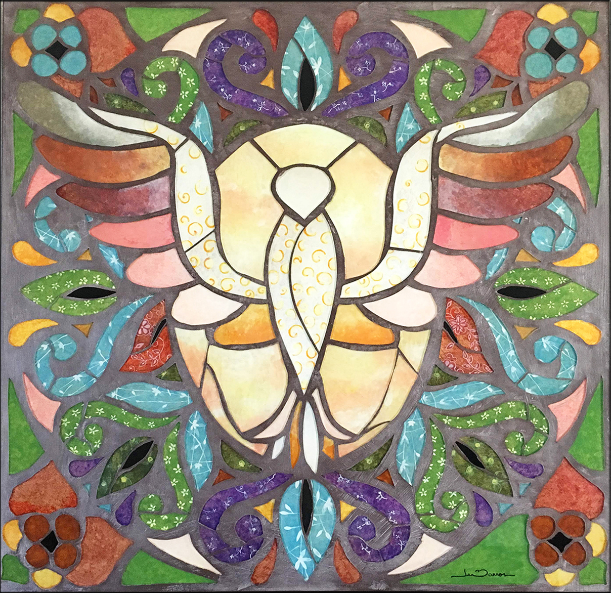 Ju Barros – O Espírito Santo – 80cm x 80cm – mosaico com pintura em vidro – 2019