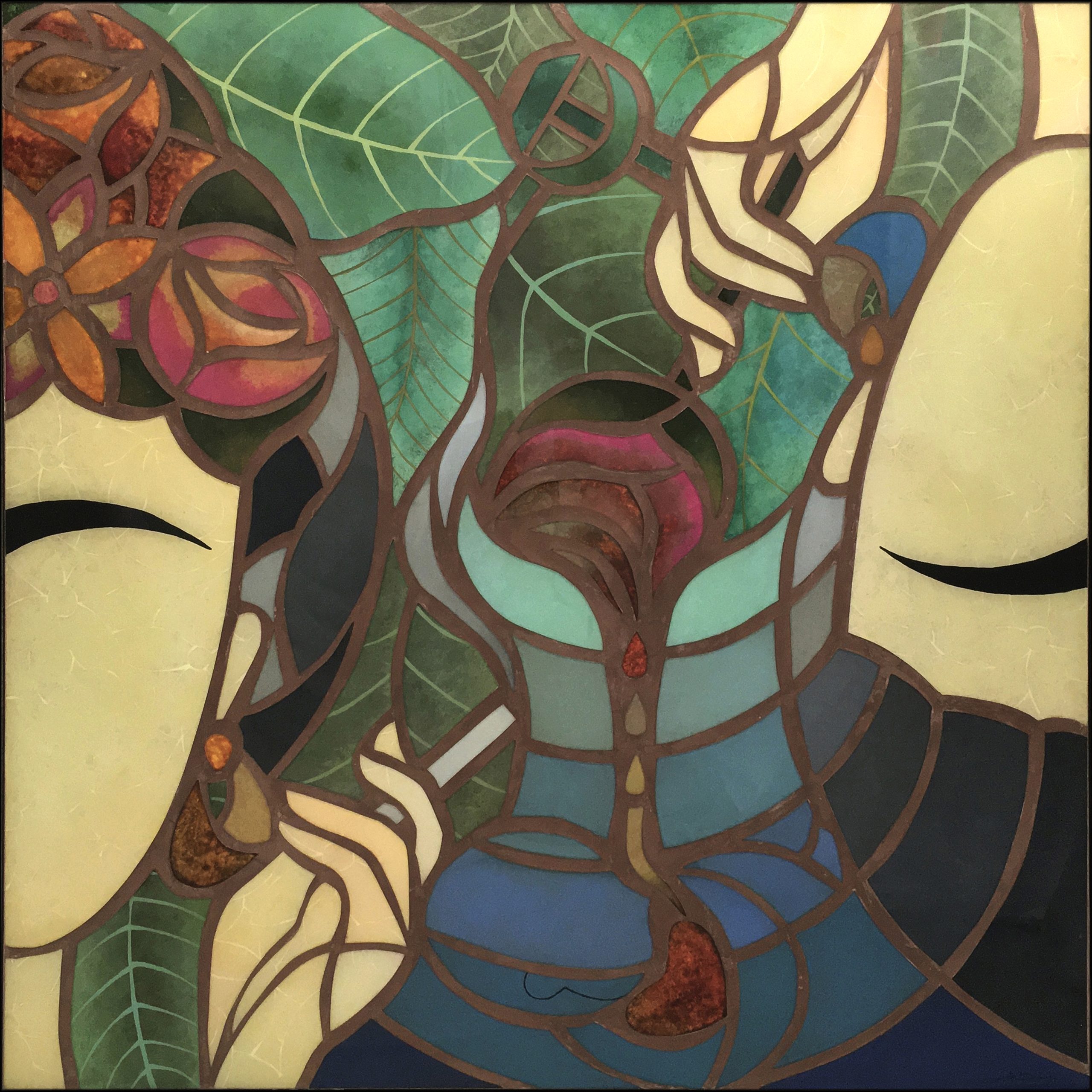 Ju Barros – Polaridades – 80cm x 80cm – mosaico com pintura em vidro – 2021